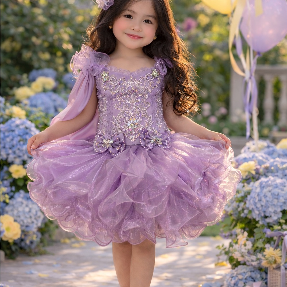Girls purple Lilac princess birthday pageant cupcake Easter summer dress.